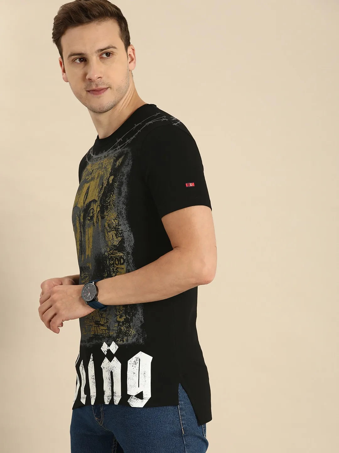 Black Slim Straight Fit Men's Short Sleeves T-Shirt by Being Human Clothing