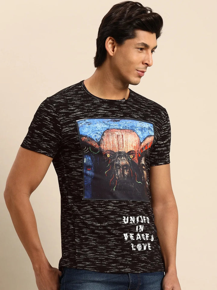 Black Slim Fit Round Neck Men's T-Shirt by Being Human Clothing