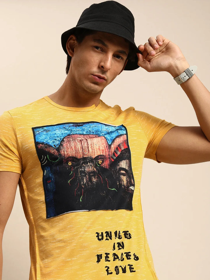 Yellow Slim Fit Round Neck Men's T-Shirt by Being Human Clothing