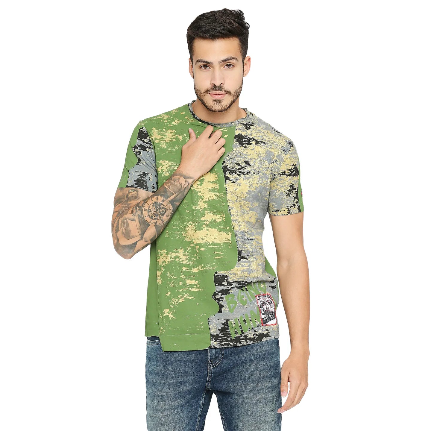 Being Human Clothing Men Slim Fit Crew Neck T-Shirts-Cactus Green