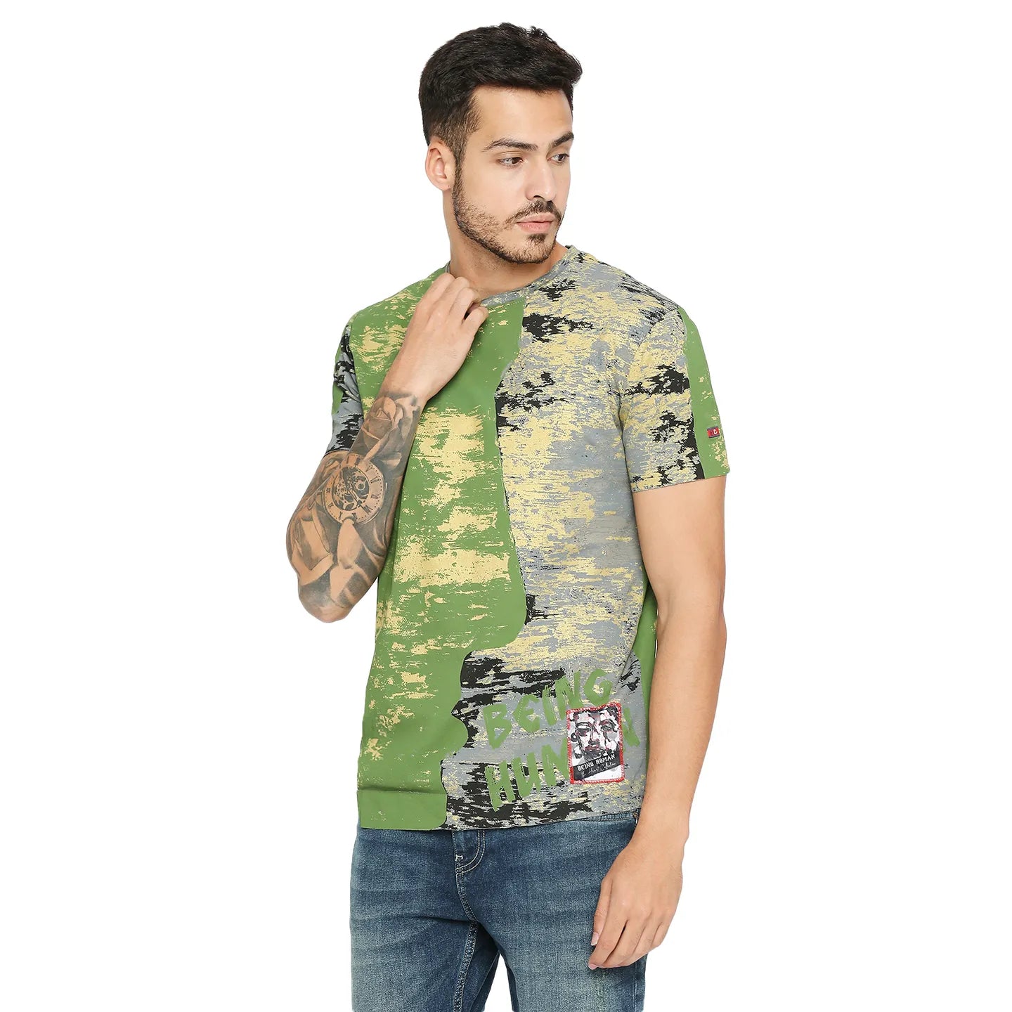 Being Human Clothing Men Slim Fit Crew Neck T-Shirts-Cactus Green