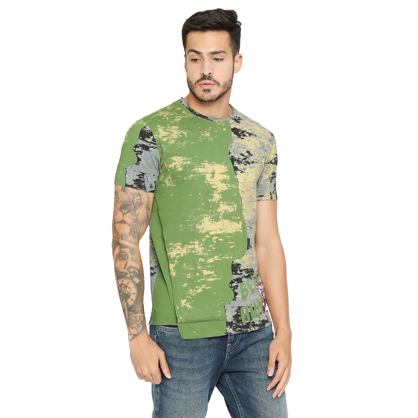 Being Human Clothing Men Slim Fit Crew Neck T-Shirts-Cactus Green