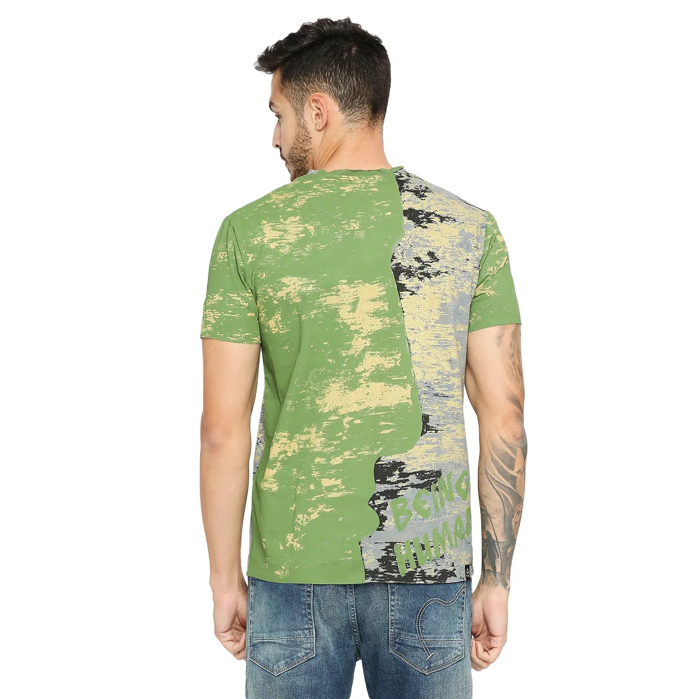 Being Human Clothing Men Slim Fit Crew Neck T-Shirts-Cactus Green