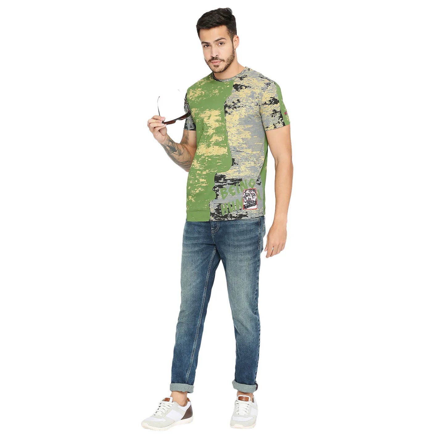 Being Human Clothing Men Slim Fit Crew Neck T-Shirts-Cactus Green