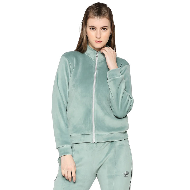 Green Regular Fit High Neck Long Sleeves Women's Sweatshirt by Being Human Clothing