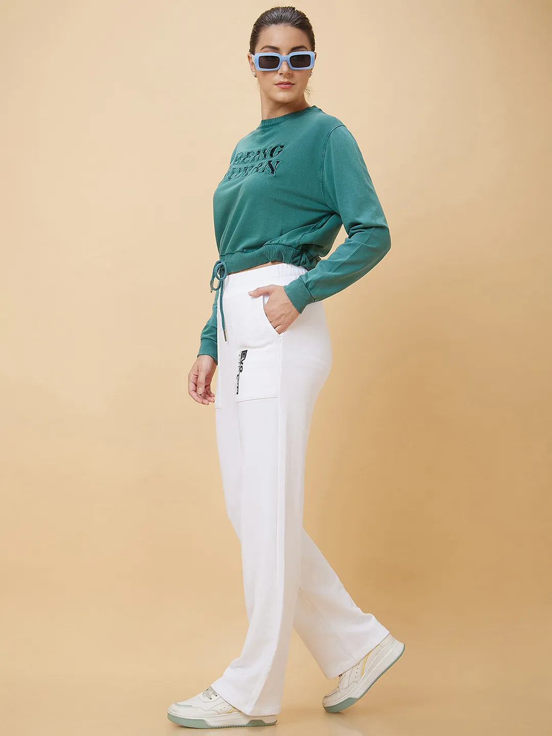 Being Human Clothing Women Crop Boxy Fit Crew Neck T-Shirts Duckegg Green