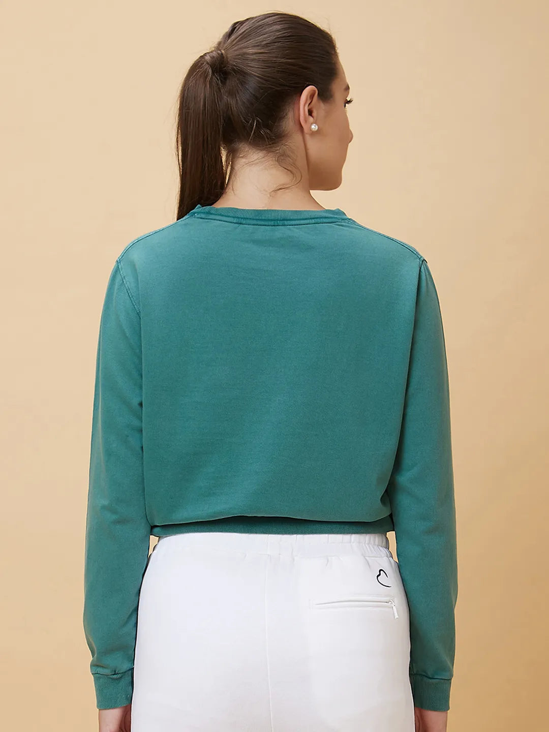 Being Human Clothing Women Crop Boxy Fit Crew Neck T-Shirts Duckegg Green