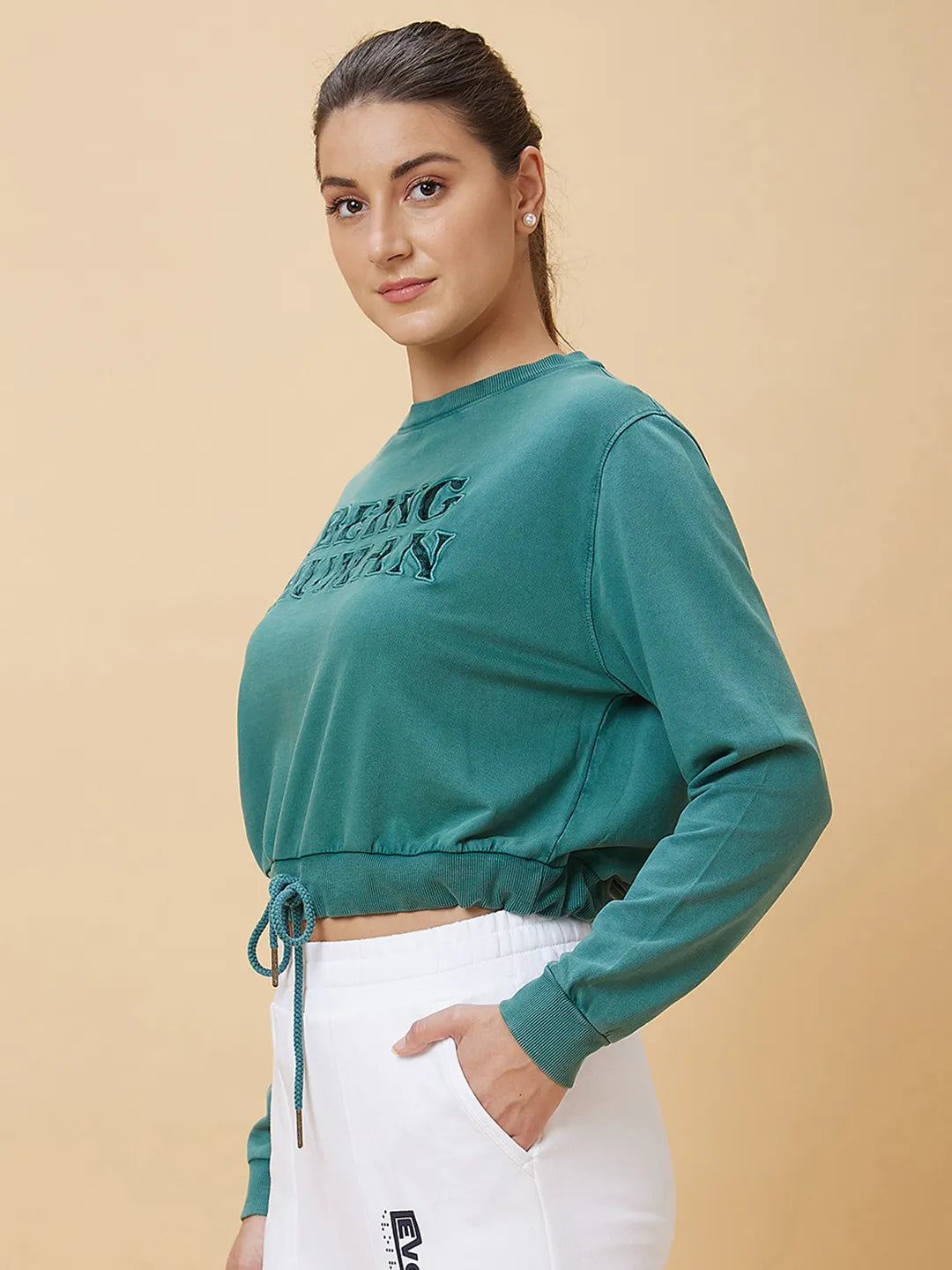 Being Human Clothing Women Crop Boxy Fit Crew Neck T-Shirts Duckegg Green