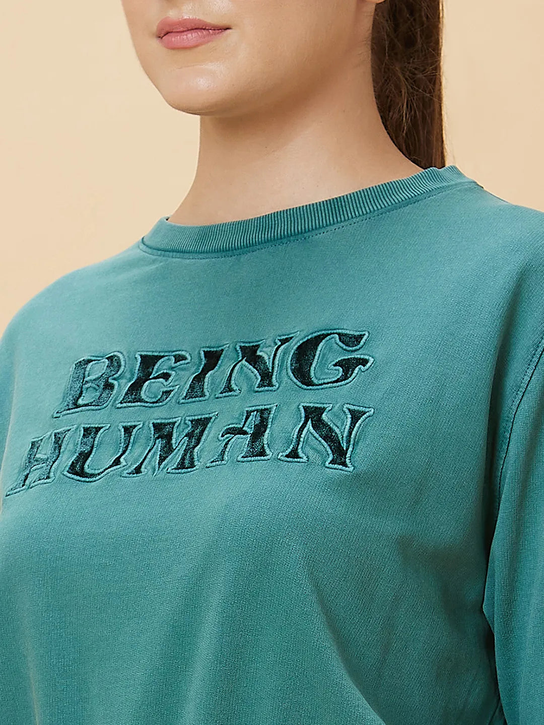 Being Human Clothing Women Crop Boxy Fit Crew Neck T-Shirts Duckegg Green