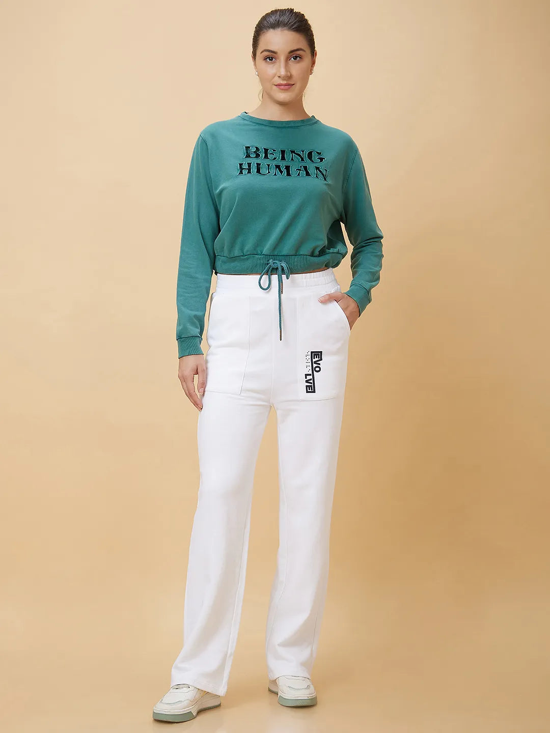 Being Human Clothing Women Crop Boxy Fit Crew Neck T-Shirts Duckegg Green