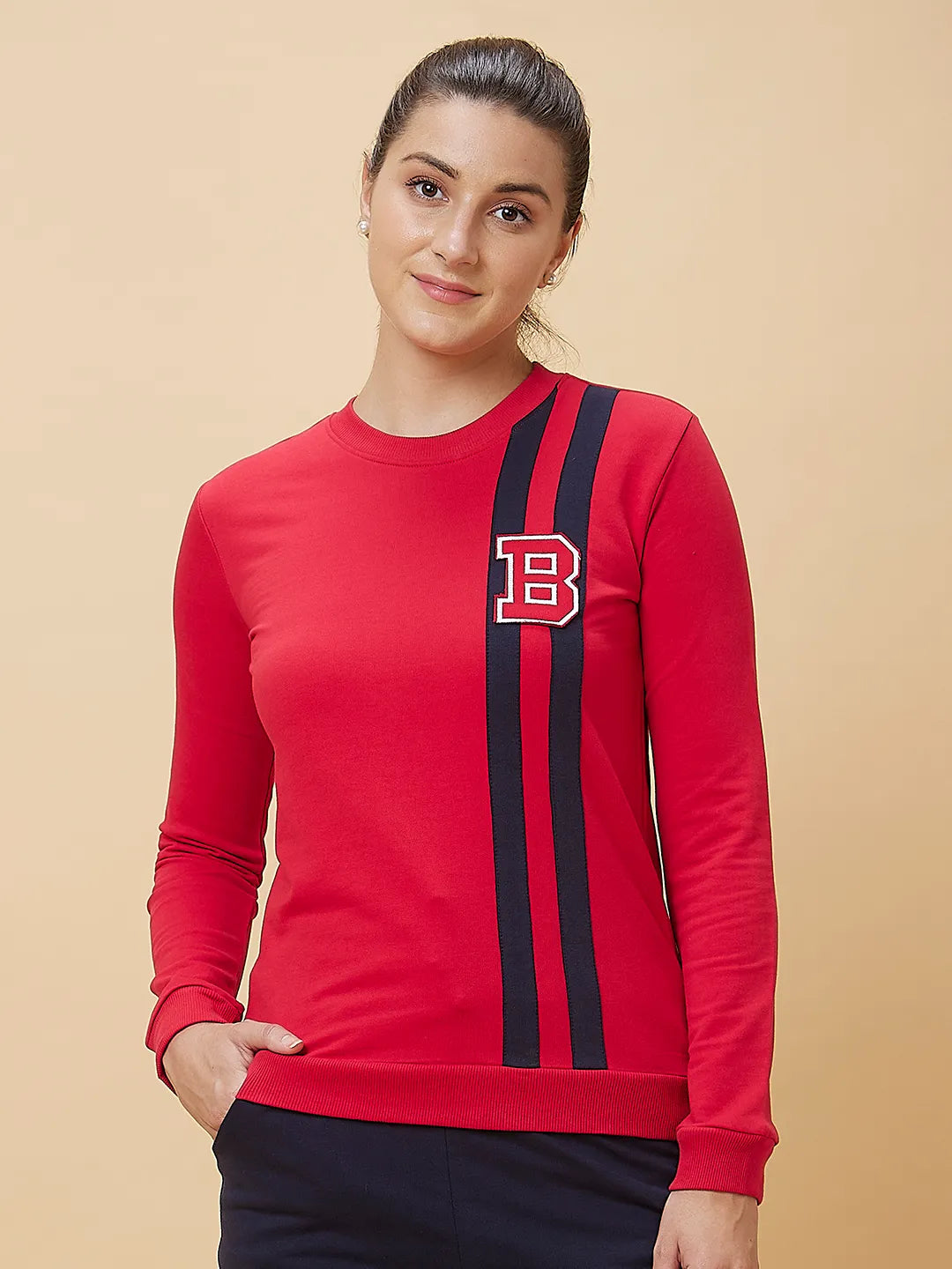 Being Human Clothing Women Regular Fit Crew Neck Track Red