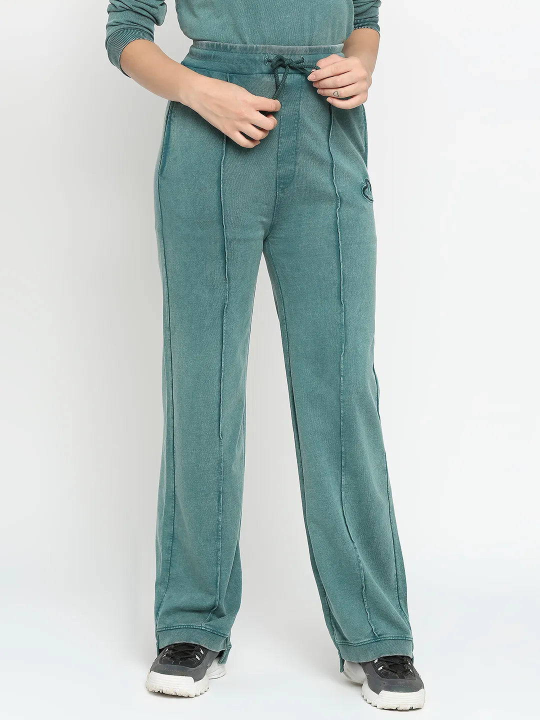 Green Wide Leg Fit Women's Cotton Track Pants By Being Human Clothing