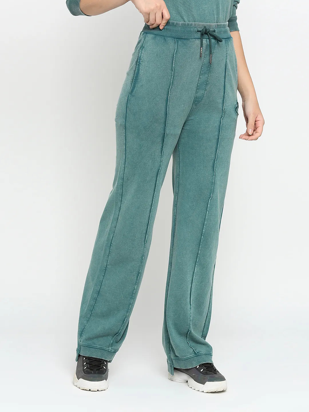 Green Wide Leg Fit Women's Cotton Track Pants By Being Human Clothing