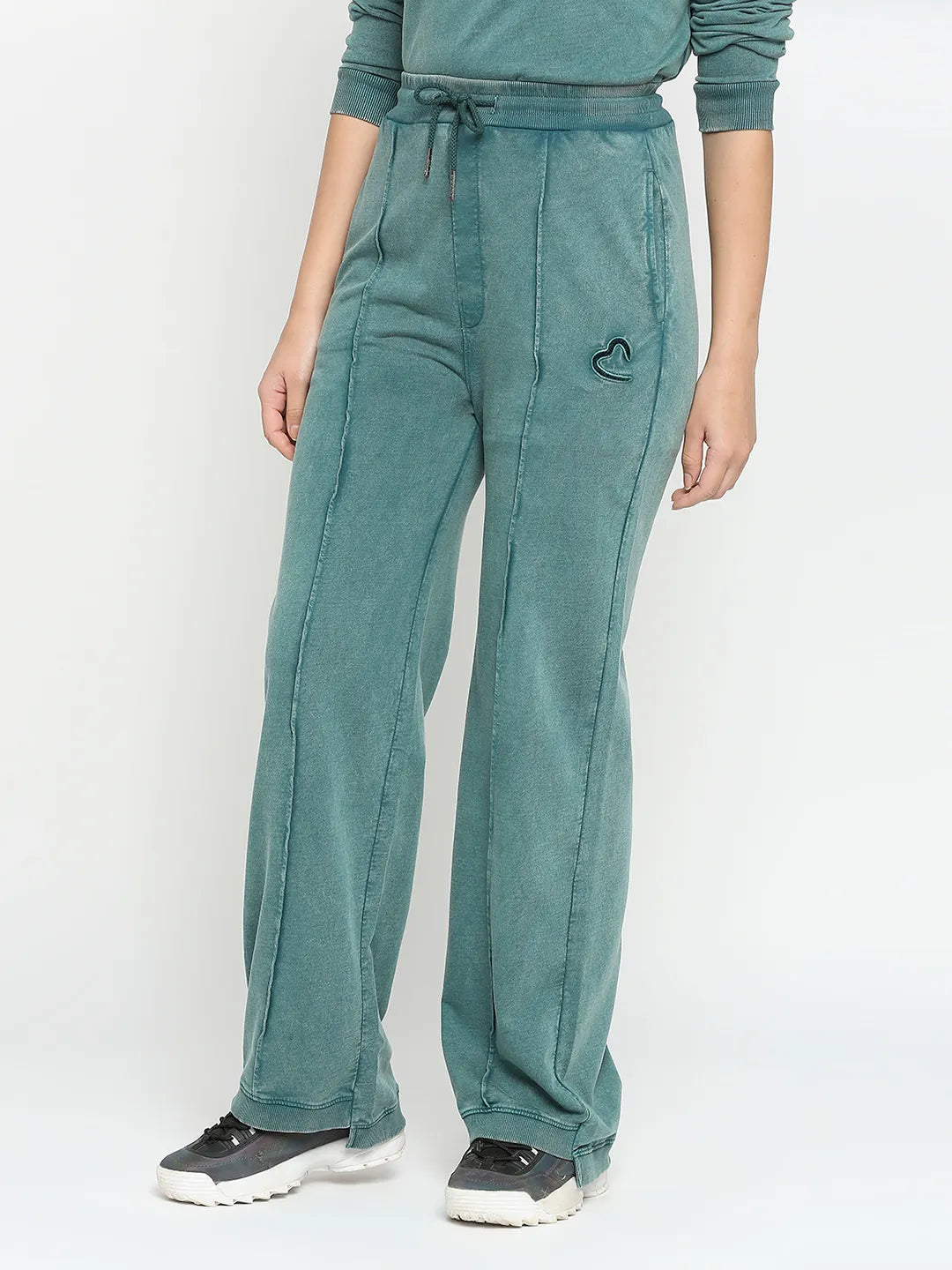 Green Wide Leg Fit Women's Cotton Track Pants By Being Human Clothing