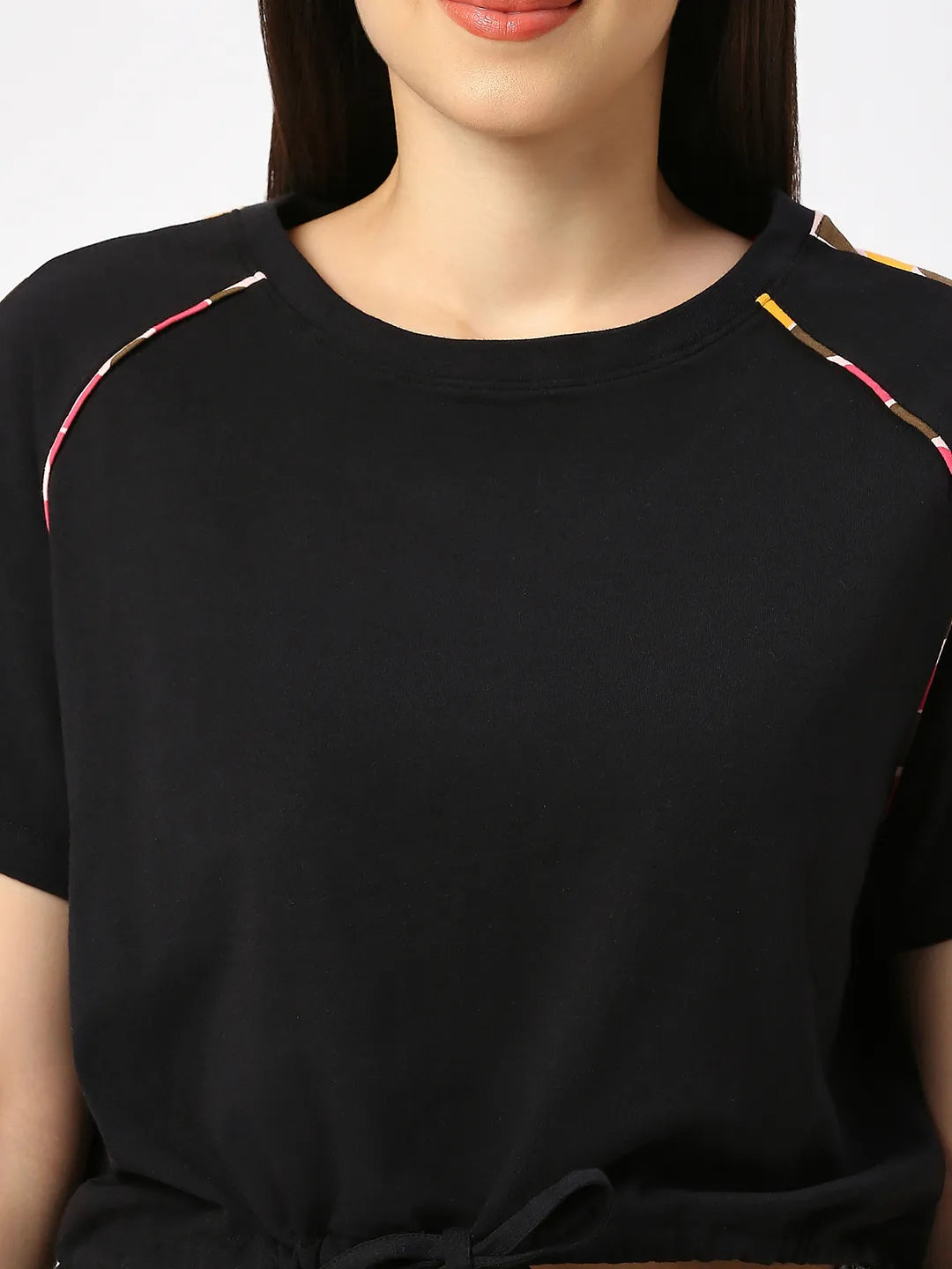 Being Human Clothing Women Boxy Crop  Fit Crew Neck-Black Beauty