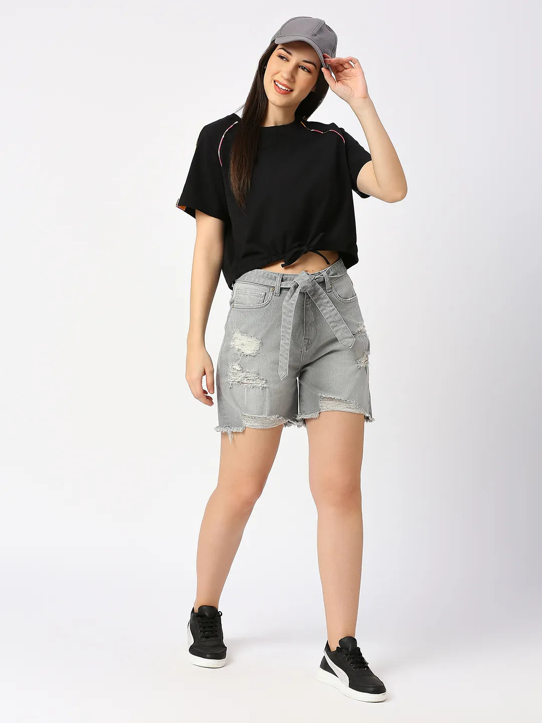 Being Human Clothing Women Boxy Crop  Fit Crew Neck-Black Beauty