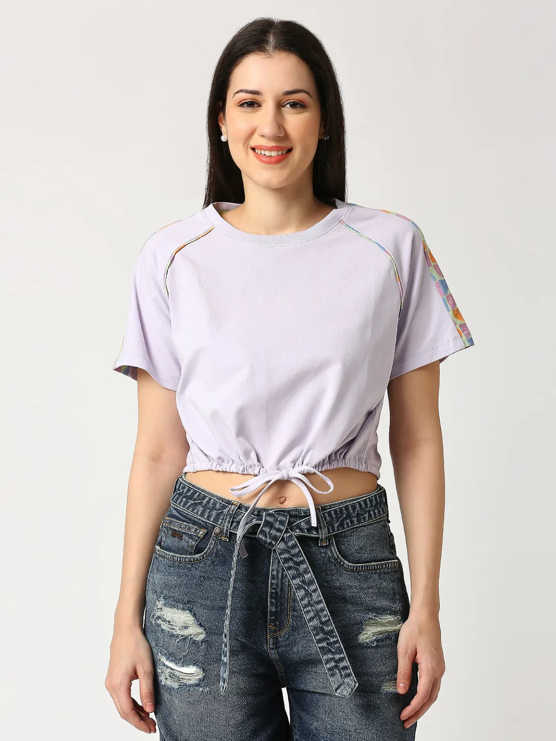 Being Human Clothing Women Boxy Crop  Fit Crew Neck-Pastel Lilac