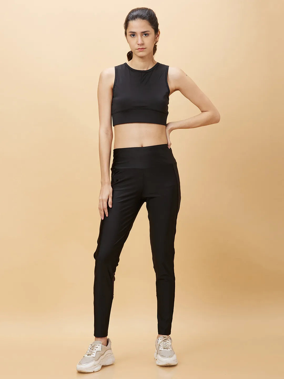 Womens-Top Crew Neck Black by Being Human Clothing