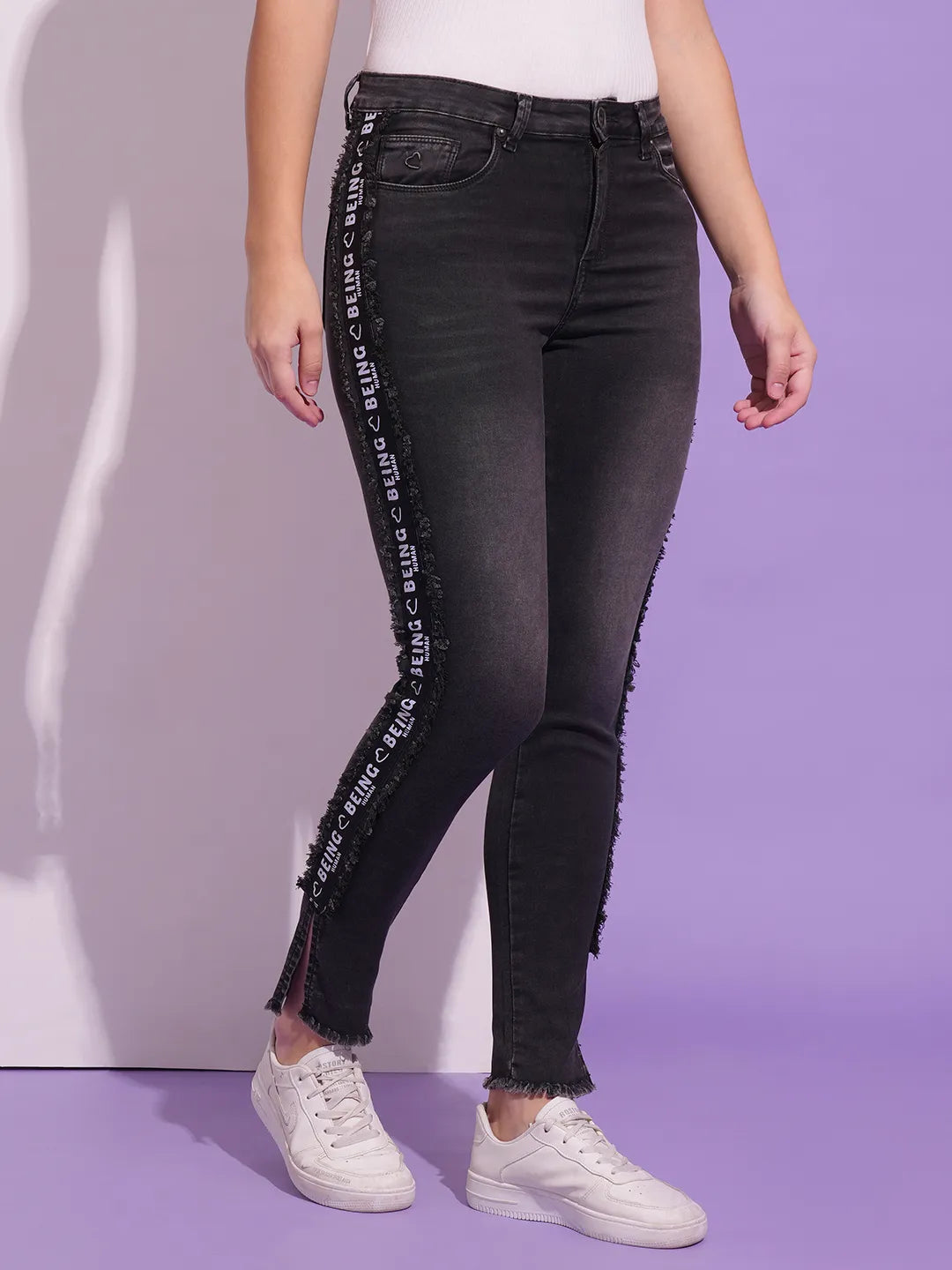 Women Mid Rise Skinny Denim-Black by Being Human Clothing