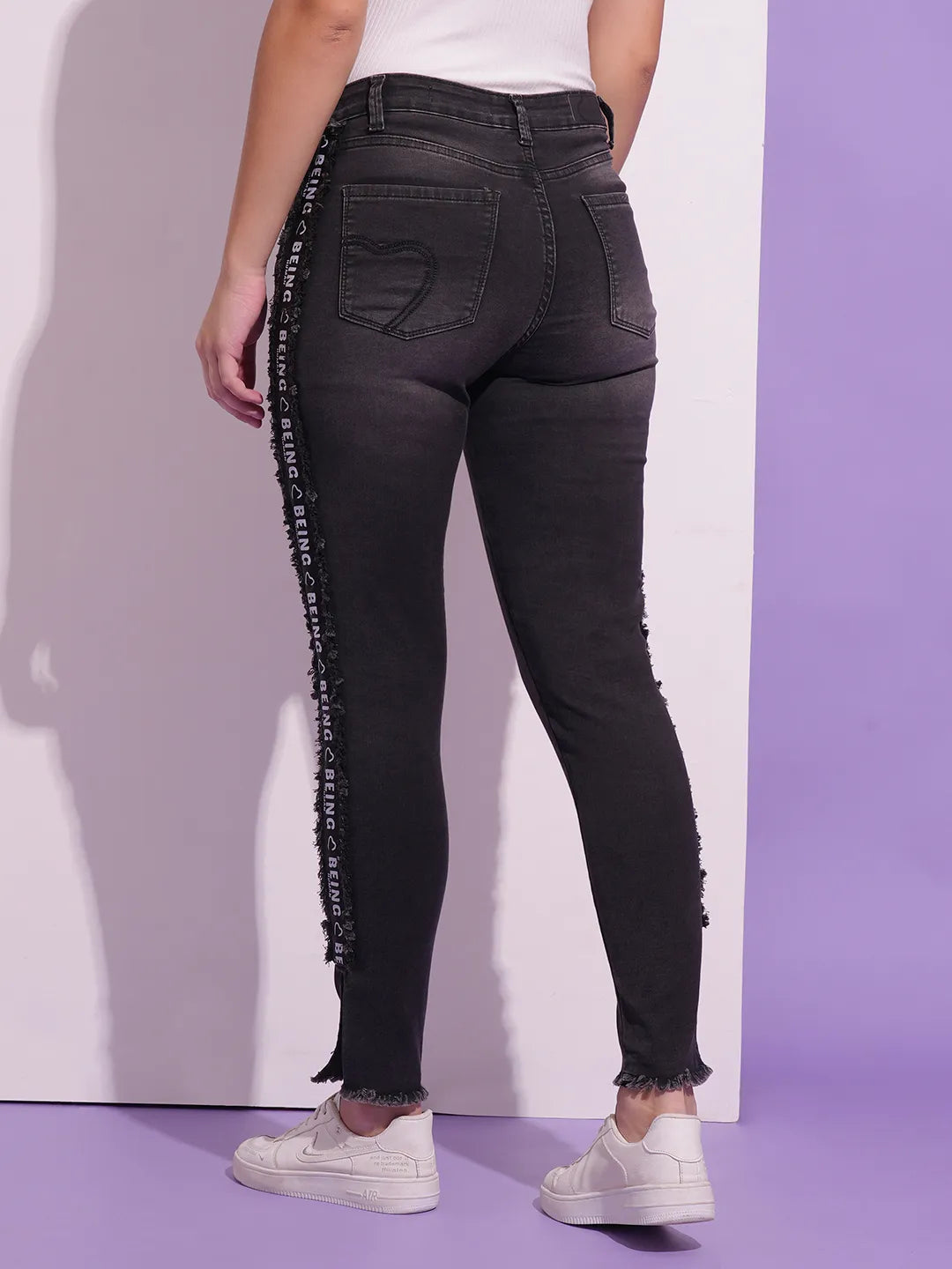 Women Mid Rise Skinny Denim-Black by Being Human Clothing