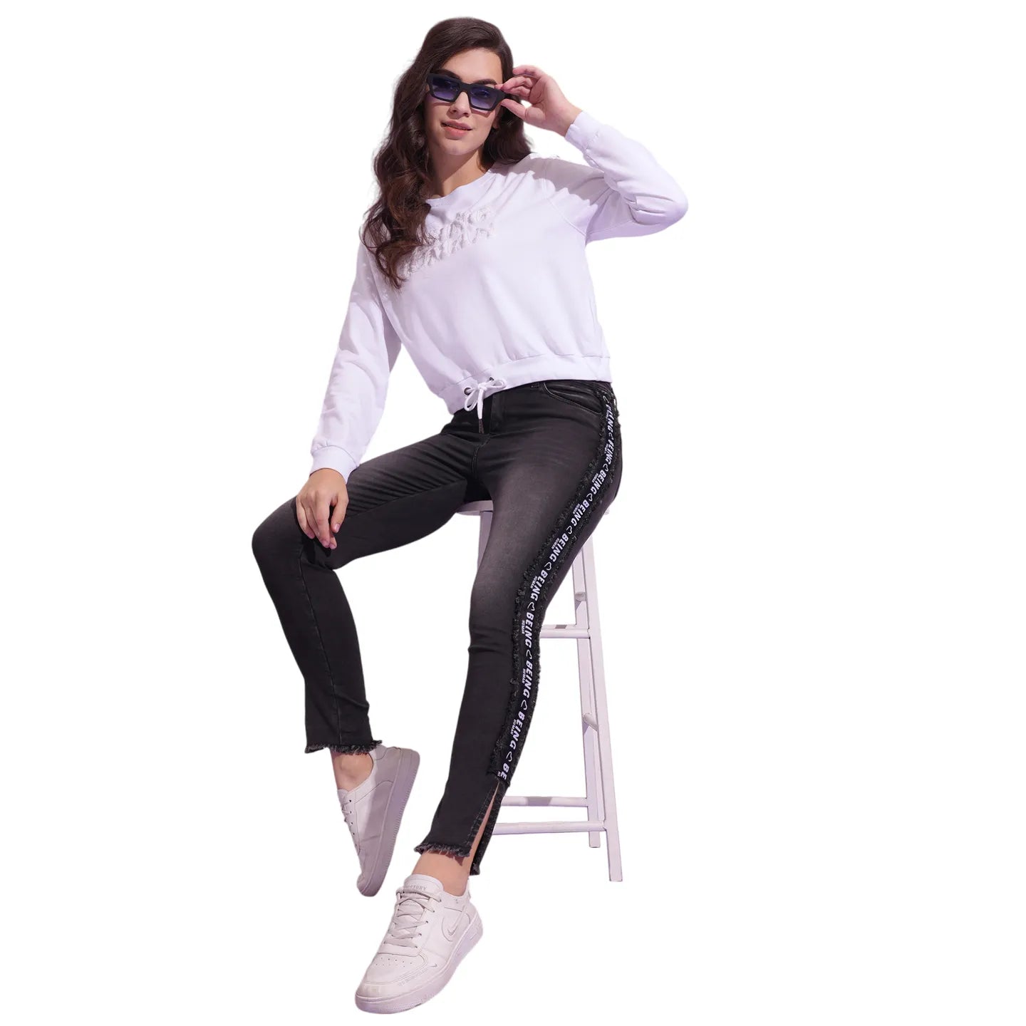 Women Mid Rise Skinny Denim-Black by Being Human Clothing