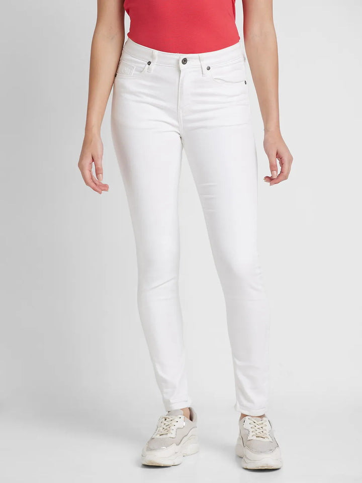 White Mid Rise Skinny Fit Cotton Women's Denims by Being Human Clothing