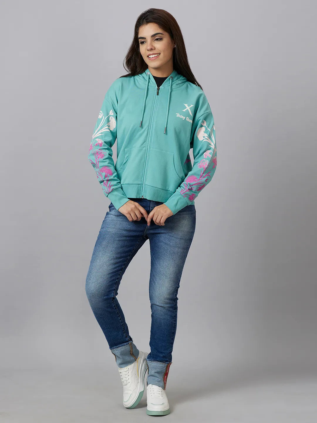 Being Human Clothing Women High Rise Straight Leg Denim-Mid Blue