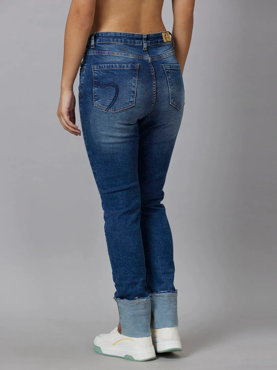 Being Human Clothing Women High Rise Straight Leg Denim-Mid Blue