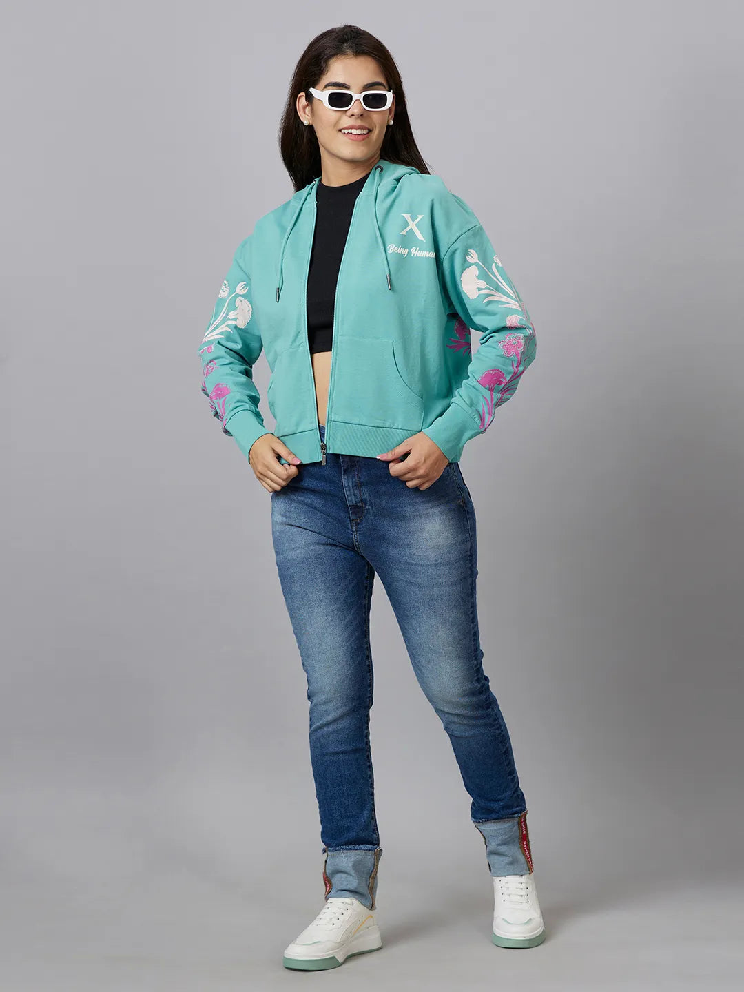 Being Human Clothing Women High Rise Straight Leg Denim-Mid Blue