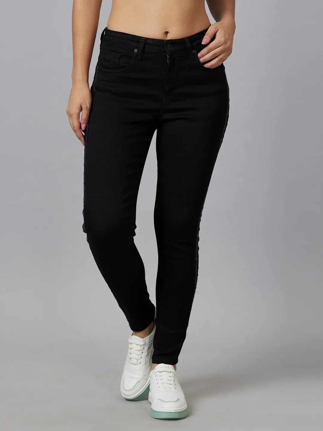 Being Human Clothing Women Mid Riseskinny Fit Denim-Charcoal Black