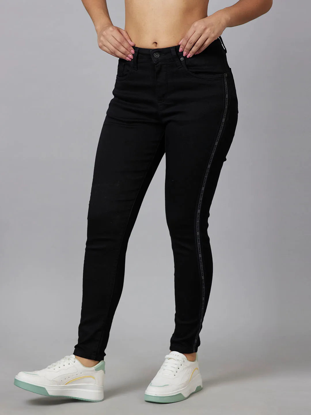 Being Human Clothing Women Mid Riseskinny Fit Denim-Charcoal Black
