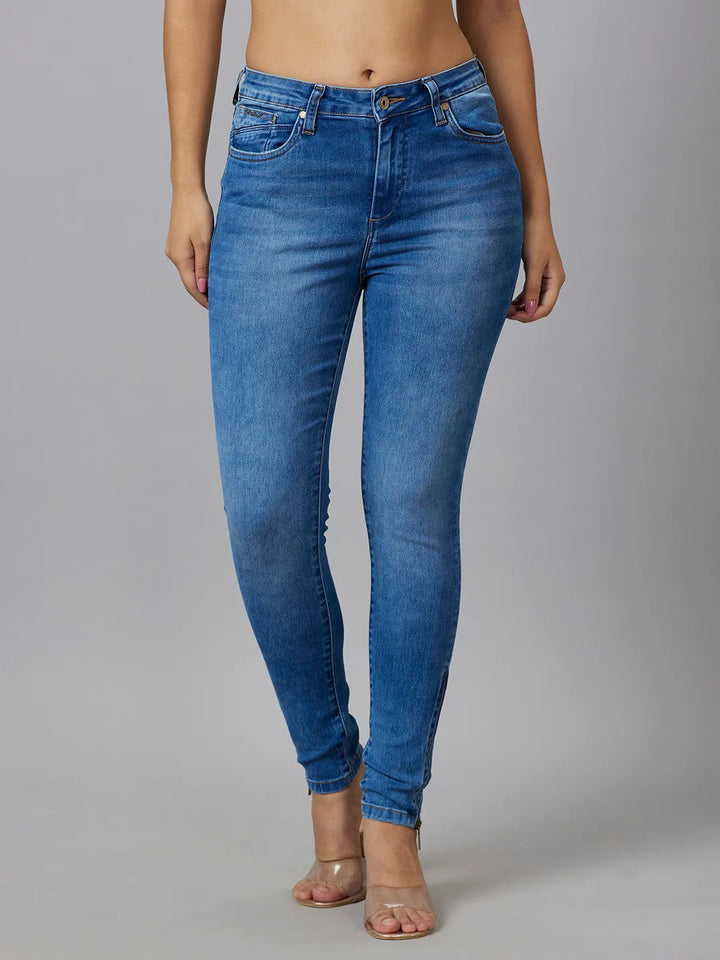 Blue Mid Rise Super Skinny Fit Women's Denim By Being Human Clothing