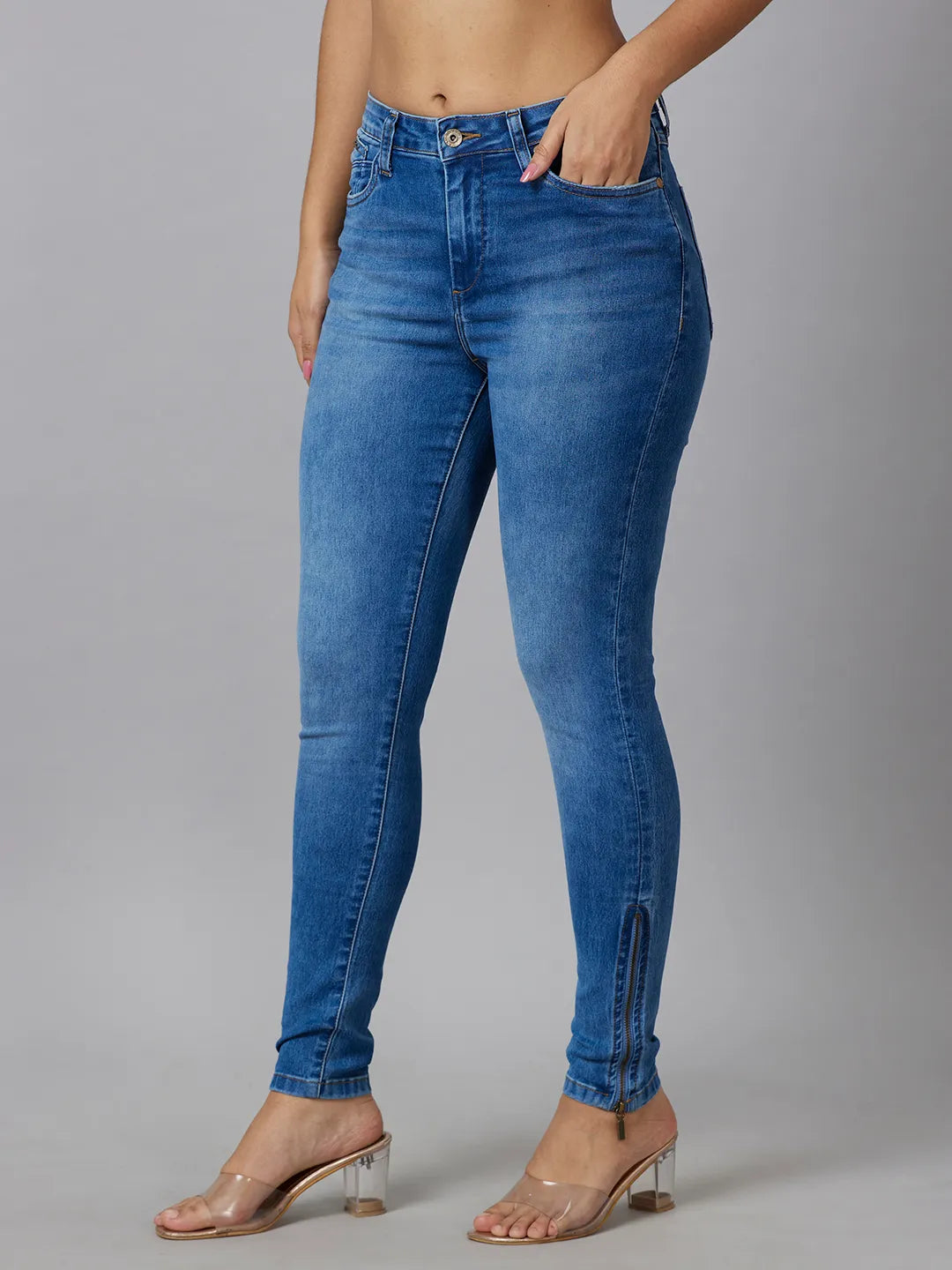 Being Human Clothing Women Mid Riseskinny Fit Denim-Light Blue