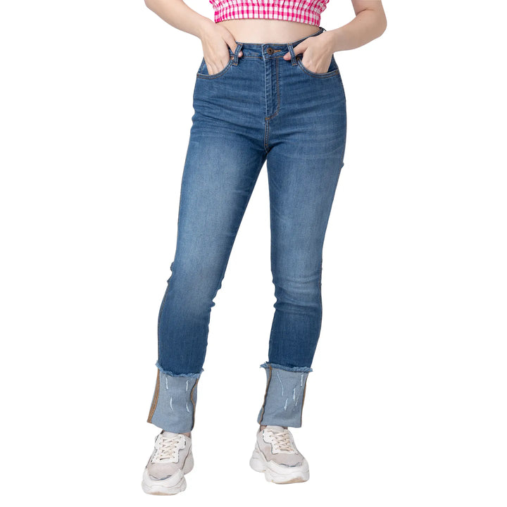 Blue High Rise Straight Fit Women's Denim By Being Human Clothing