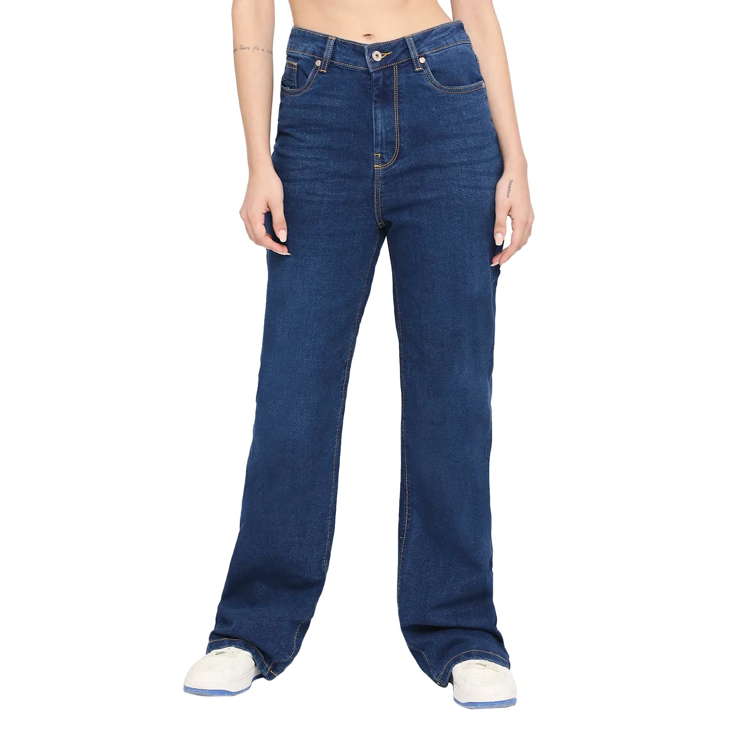 Being Human Clothing Women  Wide Leg Bottom Denim-Mid Blue