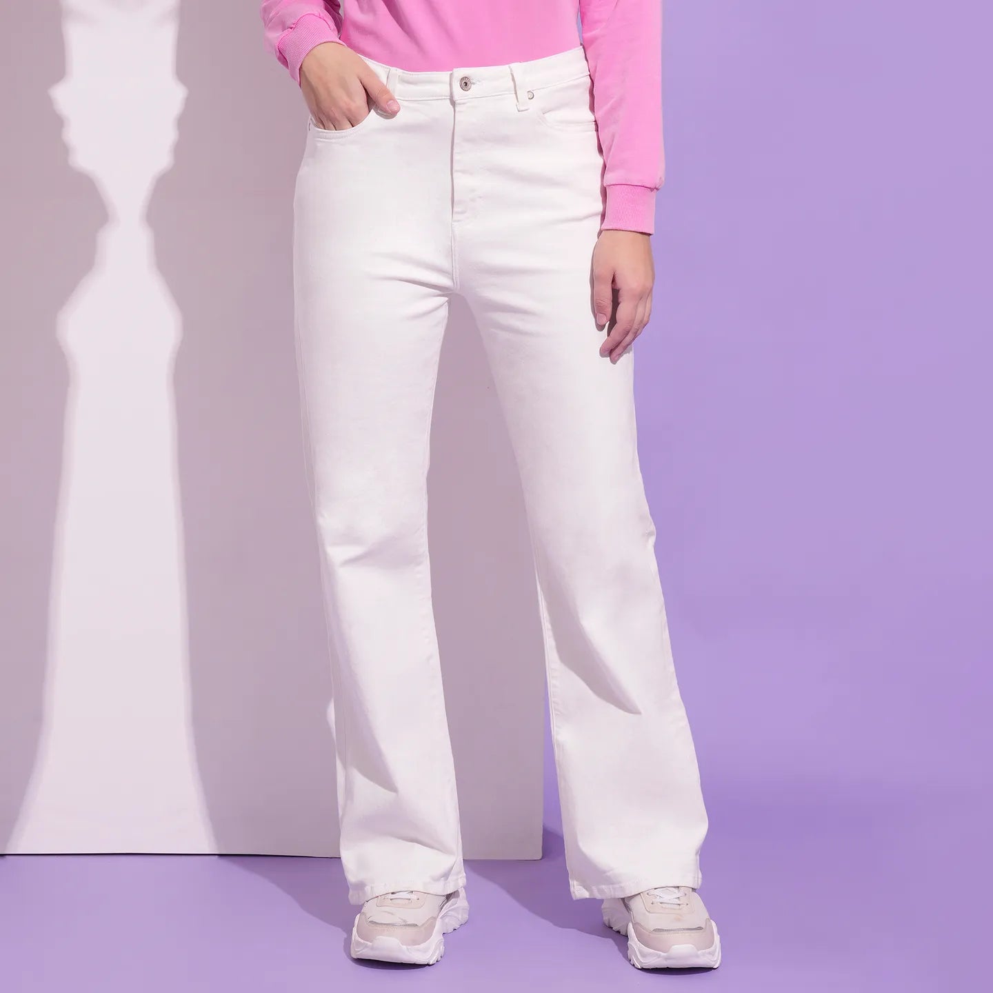 Being Human Clothing Women  Wide Leg Bottom Denim-White