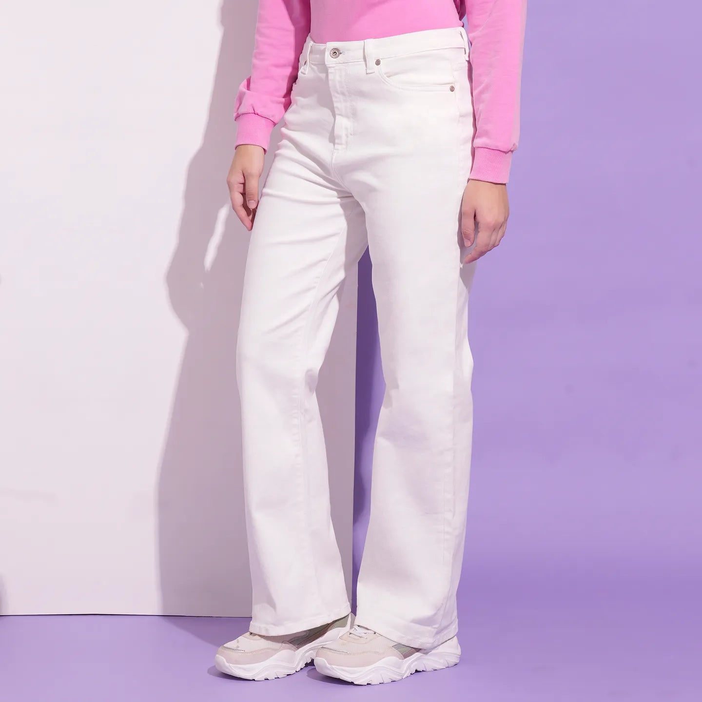 Being Human Clothing Women  Wide Leg Bottom Denim-White