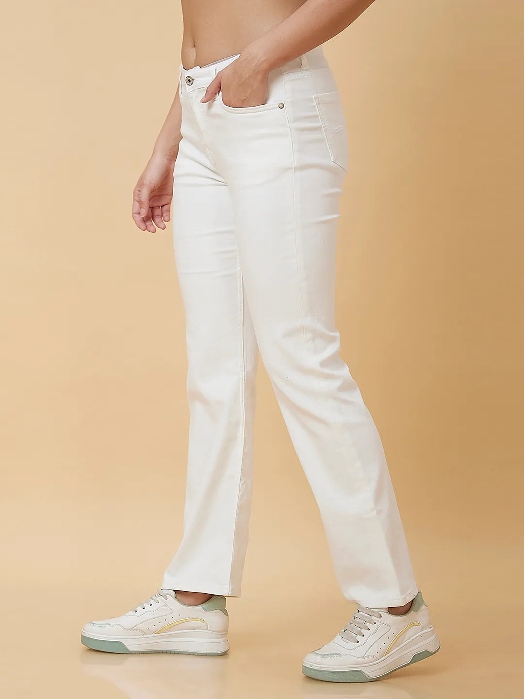 Being Human Clothing Women Boot Cut Fit Denim-White