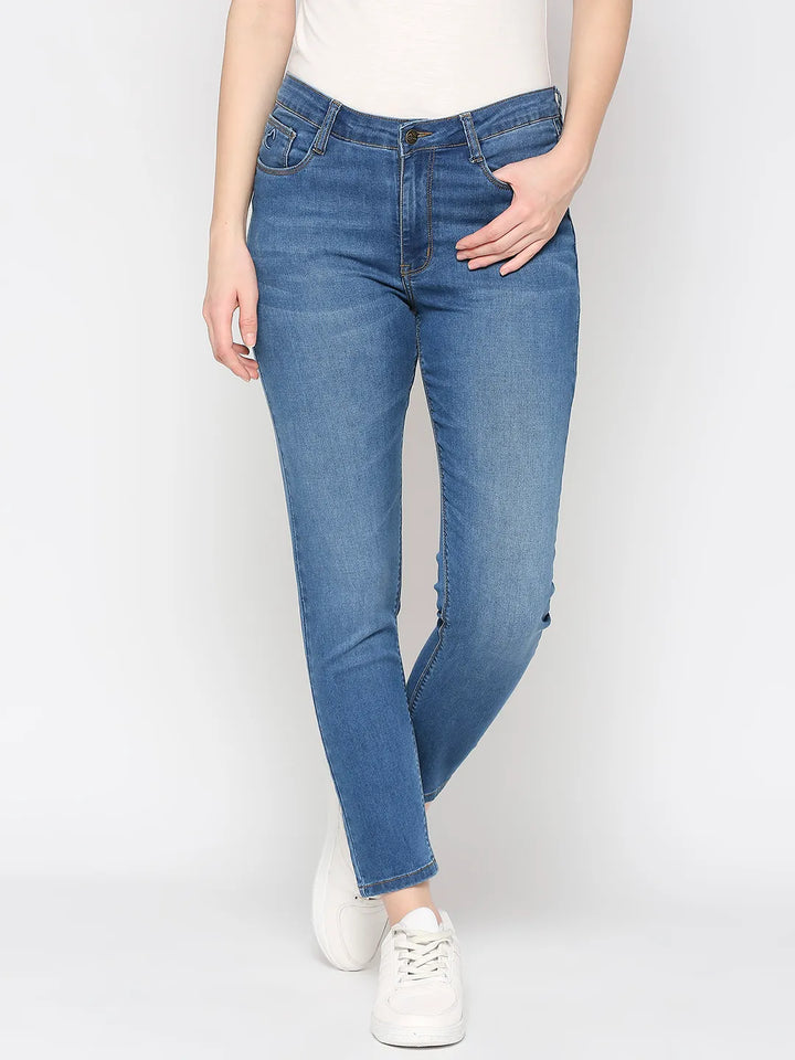 Blue Mid Rise Skinny Fit Women's Denims By Being Human Clothing