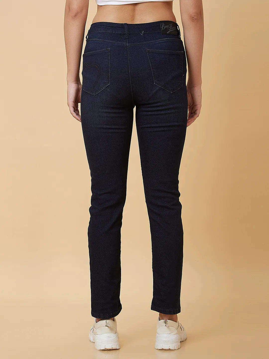 Being Human Clothing Women High Rise Straight Fit None Denim Dk Wash