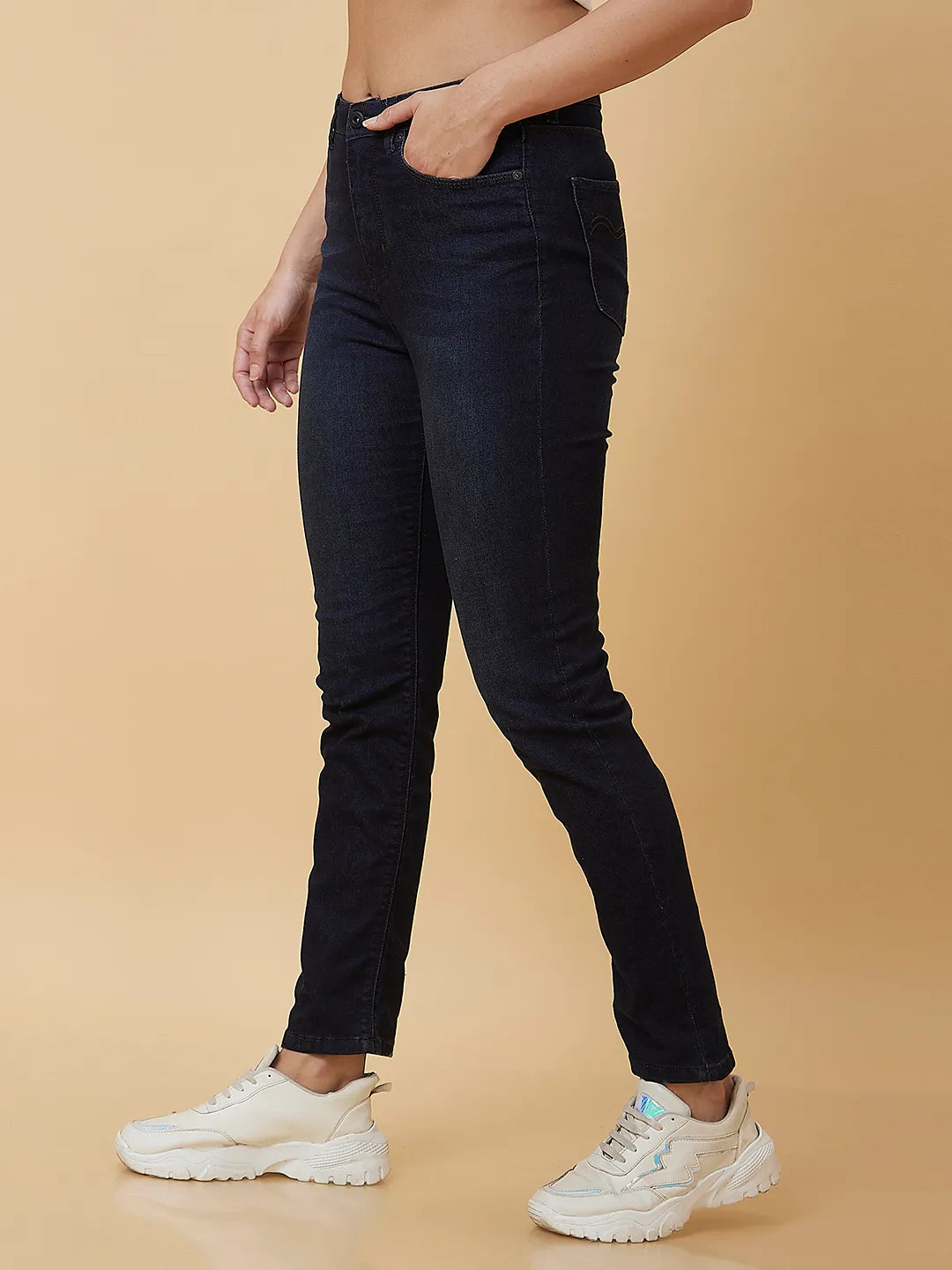 Being Human Clothing Women High Rise Straight Fit None Denim Dk Wash