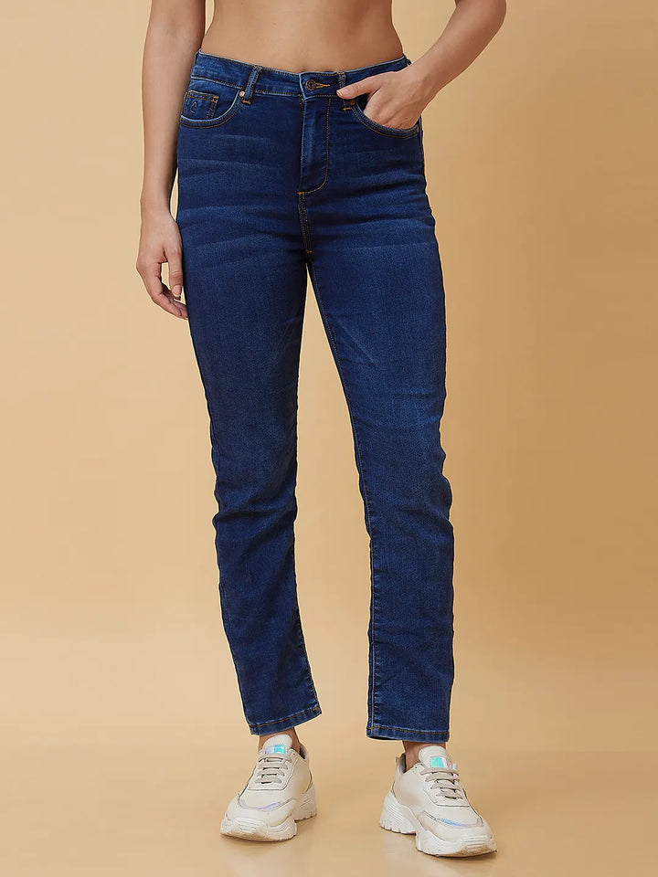 Blue High Rise Straight Fit Women's Denims By Being Human Clothing