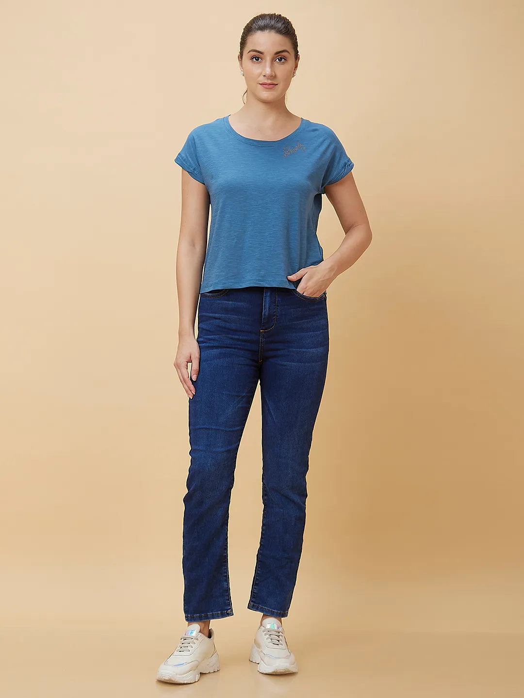 Women High Rise Straight Fit None Denim Mid Wash by Being Human Clothing