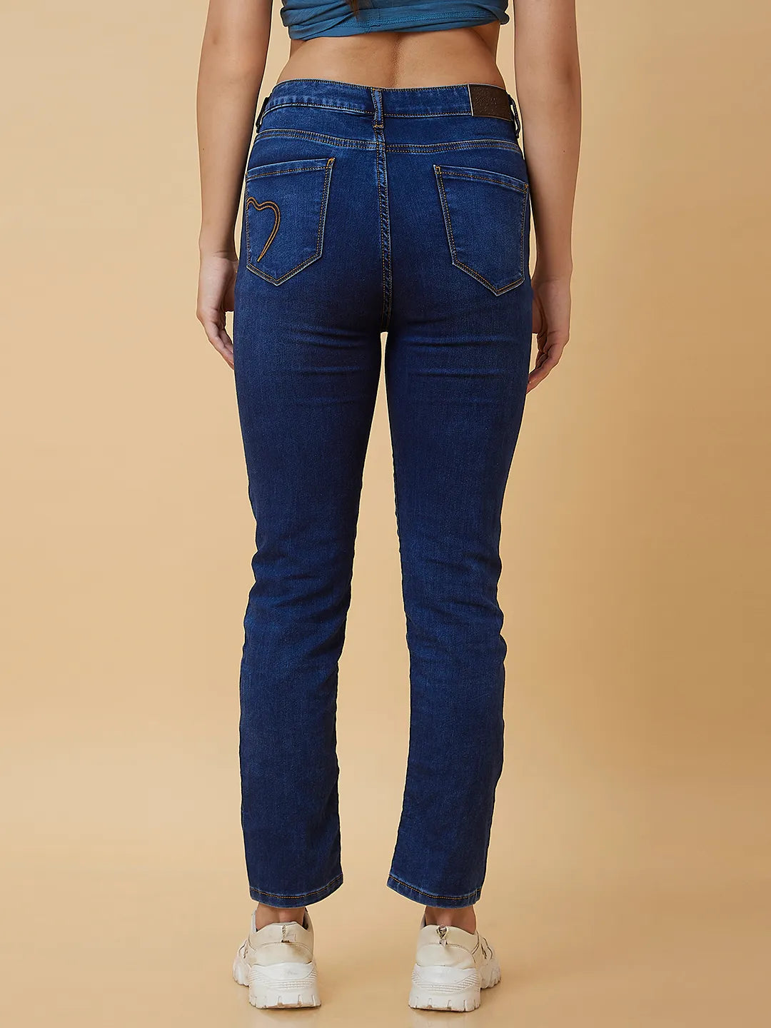 Women High Rise Straight Fit None Denim Mid Wash by Being Human Clothing