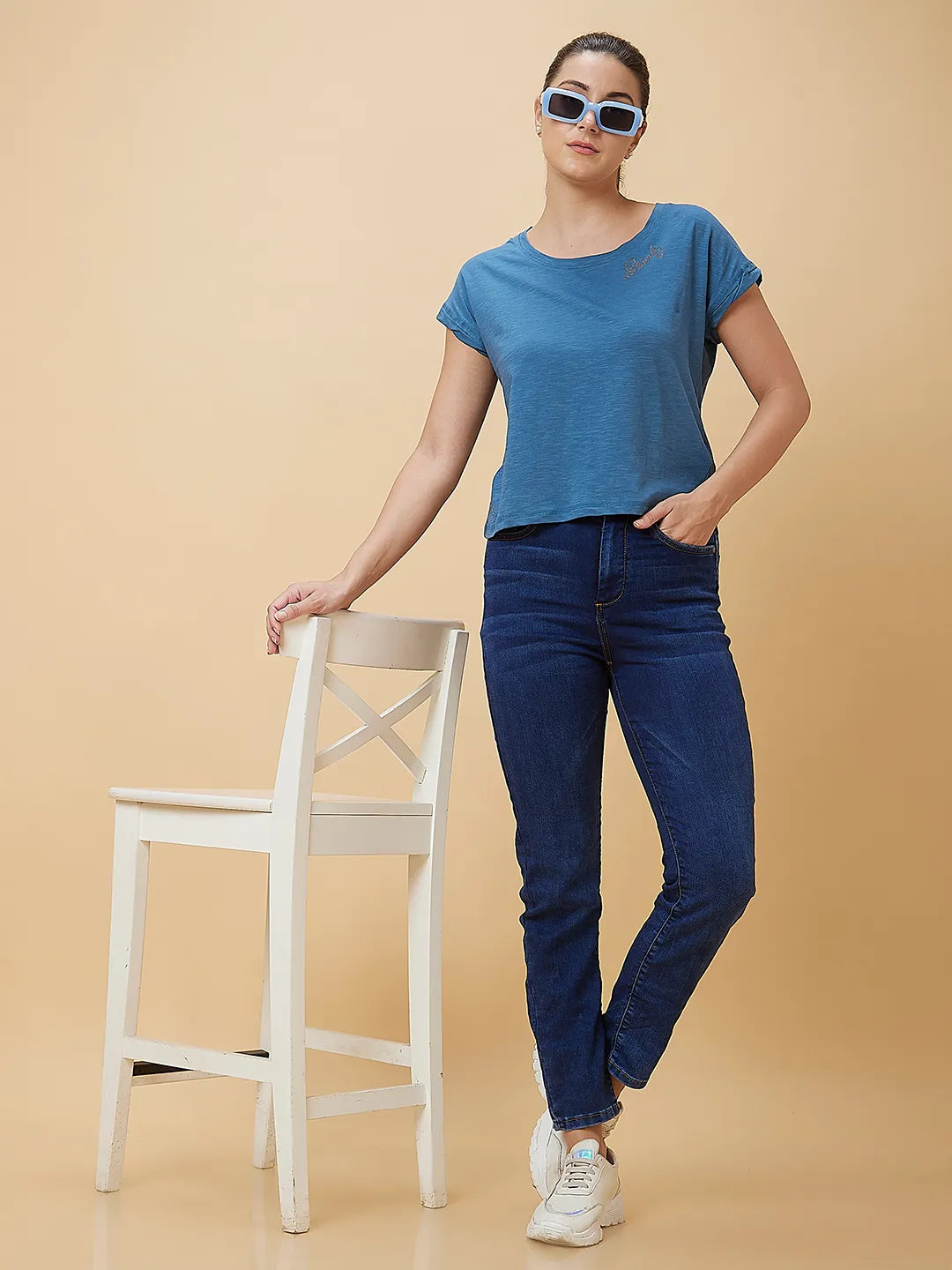 Women High Rise Straight Fit None Denim Mid Wash by Being Human Clothing