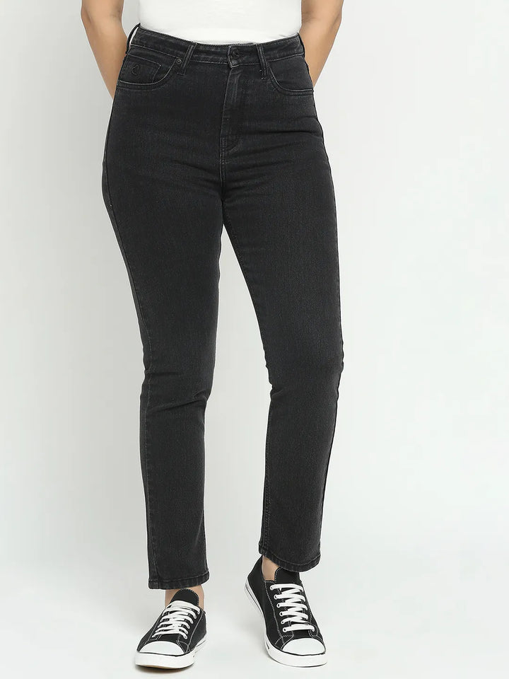 Black High Rise Straight Fit Women's Denim By Being Human Clothing