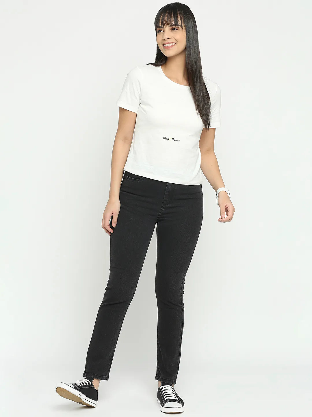 Being Human Clothing Women High Rise Straight Fit None Denim Black