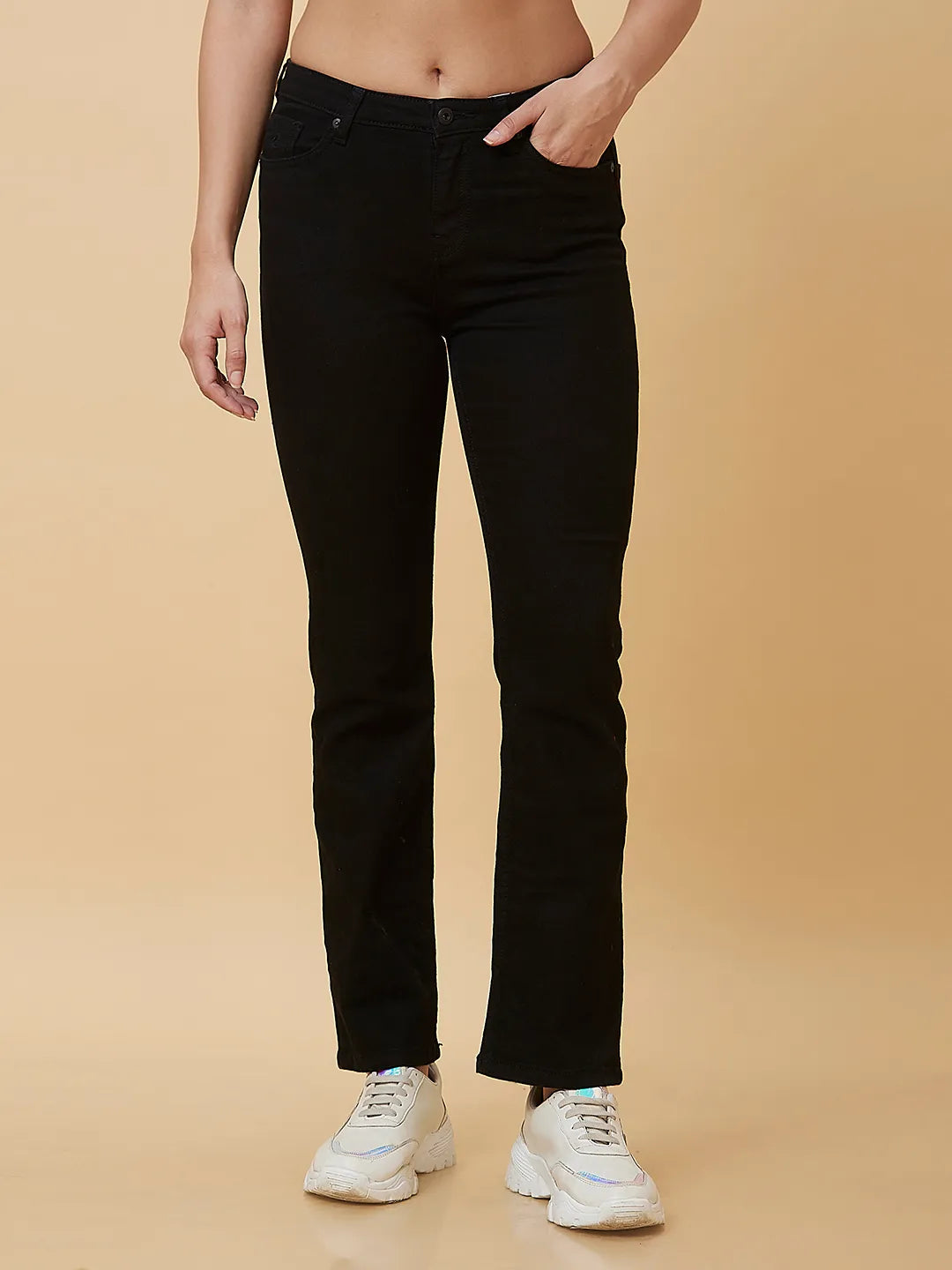 Being Human Clothing Women Mid Rise Boot Cut Fit Denim Black