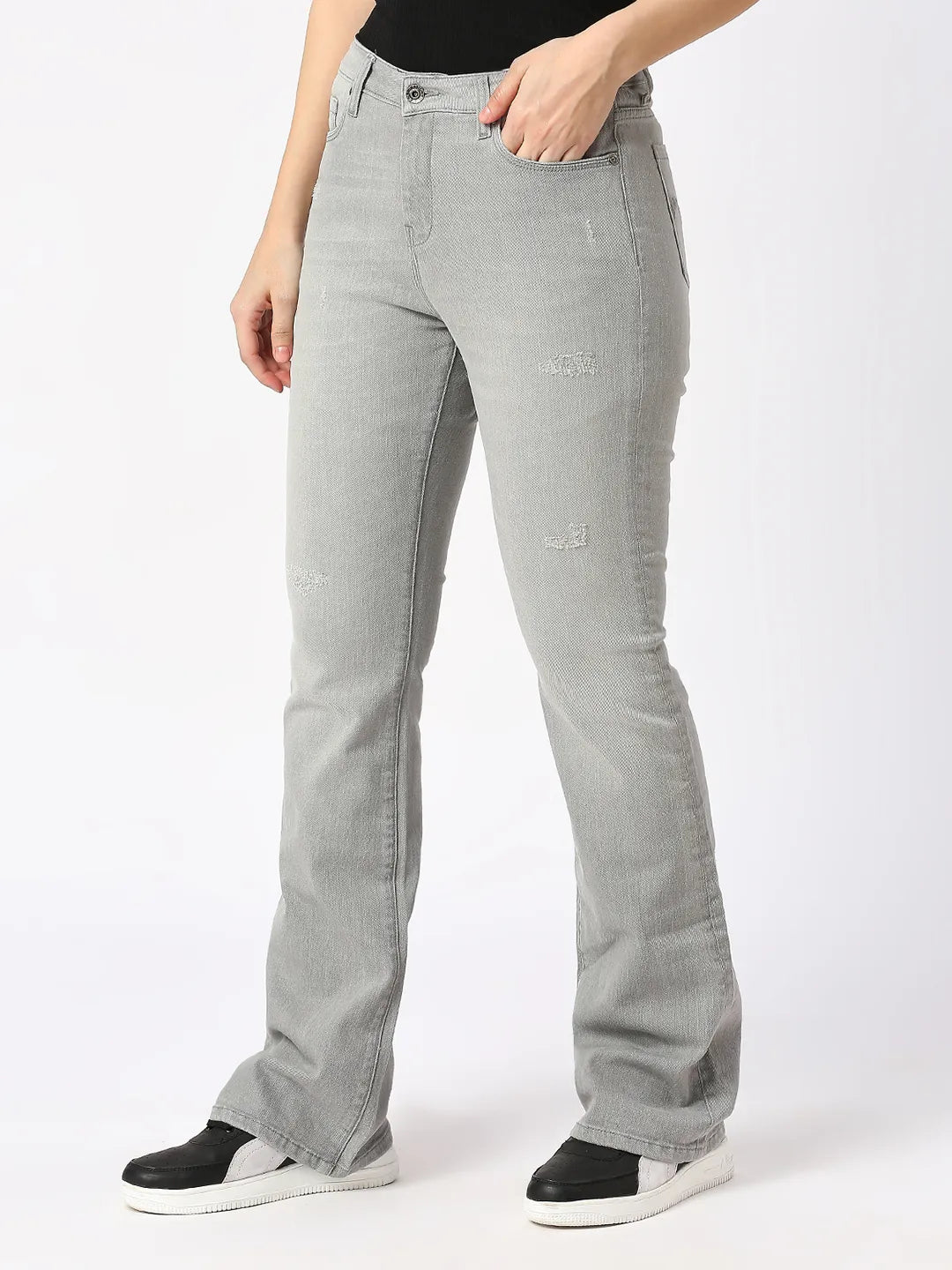 Being Human Clothing Women Boot Cut Mid Rise Fit Denim-Grey Wash