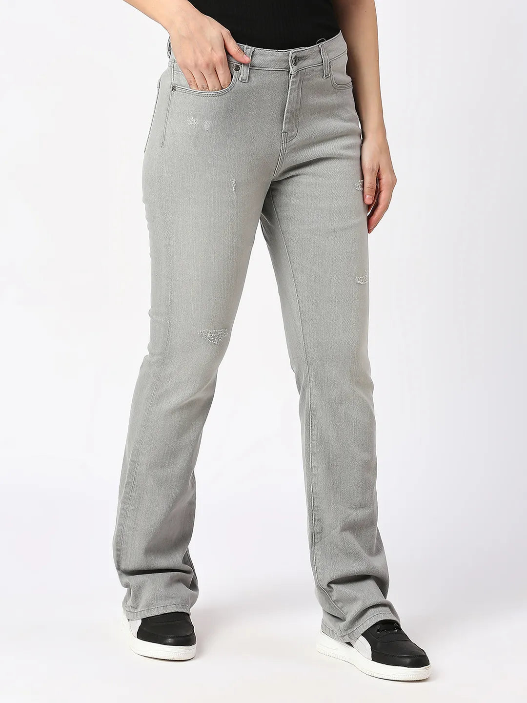 Being Human Clothing Women Boot Cut Mid Rise Fit Denim-Grey Wash